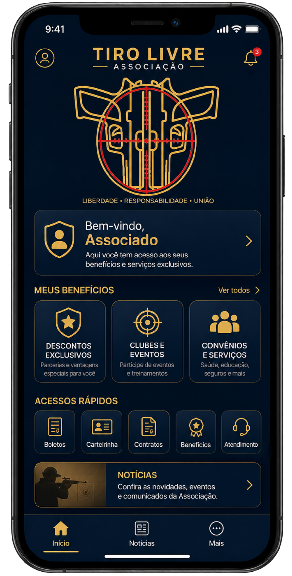 Área do associado no aplicativo Tiro Livre